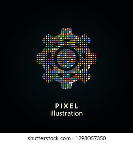 Settings - pixel icon. Vector Illustration. Design logo element. Isolated on black background.