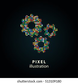 Settings - pixel icon. Vector Illustration. Design logo element. Isolated on black background. It is easy to change to any color.