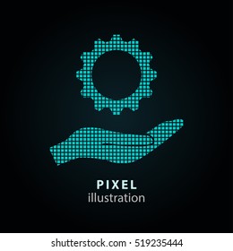 Settings - pixel icon. Vector Illustration. Design logo element. Isolated on black background. It is easy to change to any color.
