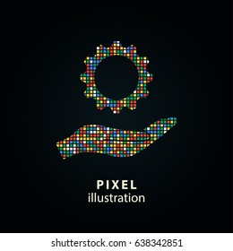 Settings - pixel icon. Vector Illustration. Design logo element. Isolated on black background. It is easy to change to any color.