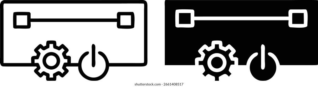Configuraciones Power Icon Vector, Blanco Negro Gear Control Symbol, Ilustración de Tecnología de Industrial
