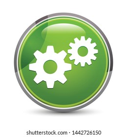 Settings process icon isolated on elegant green round button vector illustration