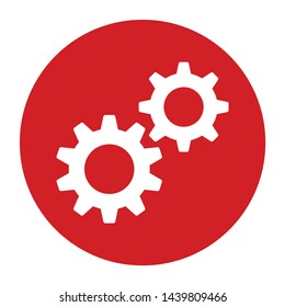 Settings process icon vector isolated on flat red round button illustration