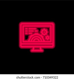 Settings red glowing neon ui ux icon. Glowing sign logo vector