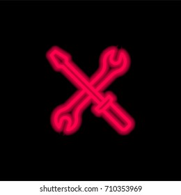 Settings red glowing neon ui ux icon. Glowing sign logo vector