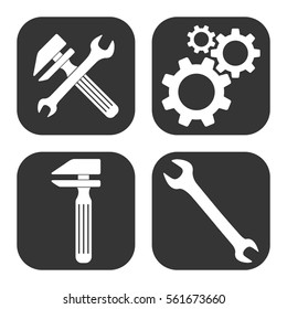 Settings and repair icons vector set on gray  buttons