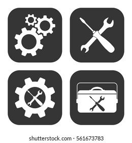 Settings and repair icons vector set on gray  buttons