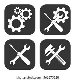Settings and repair icons vector set on gray  buttons