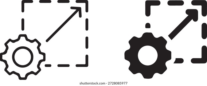 Ícone de configurações e dimensionamento que ilustra a configuração e a funcionalidade de ajuste de dimensão isolada no plano de fundo branco