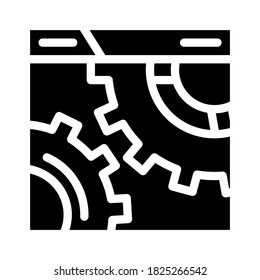 configuración y mecanismo de trabajo de optimización de seo glifo vector de icono. marca del mecanismo de trabajo de optimización de configuración y optimización de sesión. símbolo de contorno aislado ilustración negra