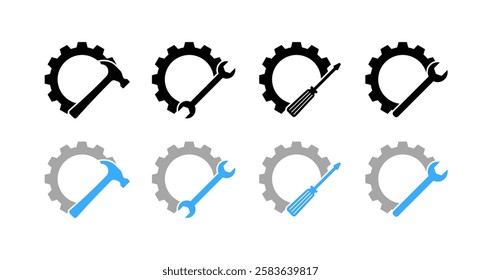 Settings set icons. Gear icons. Flat and silhouette style. Vector icons.