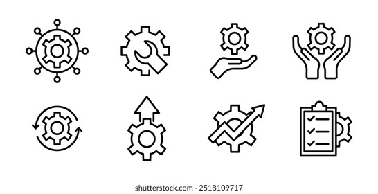 Settings set icons. Gear icons. Linear style. Vector icons.