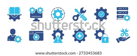 Settings and setup color style icon set collection . Option, installation, regulation and control tool. Outline vector icon in linear style. Series of pictograms. eps 10