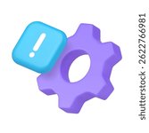 Settings setup option customization configuration warning attention 3d icon realistic vector illustration. Productivity parameter panel adjustment modification service error notification badge