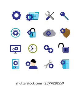 Settings and setup set of web icons in line style.