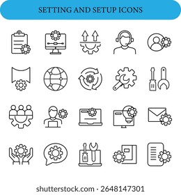 Settings and setup set of web icons in line style. Setup icons for web and mobile app.