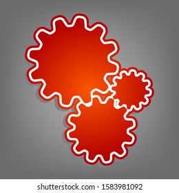 Settings sign illustration. Flat red icon with linear white icon with gray shadow at grayish background. Illustration.