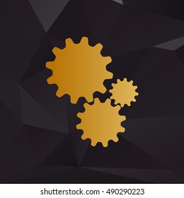 Settings sign illustration. Golden style on background with polygons.