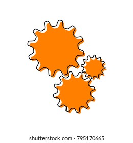 Settings sign illustration. Vector. Black line icon with shifted flat orange filled icon on white background. Isolated.