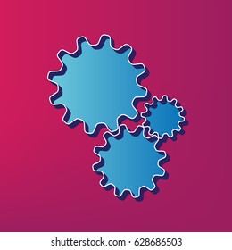 Settings sign illustration. Vector. Blue 3d printed icon on magenta background.