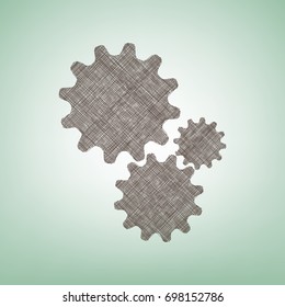 Settings sign illustration. Vector. Brown flax icon on green background with light spot at the center.