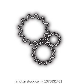 Settings sign illustration. Vector. Double contour black icon with soft shadow at white background. Isolated.