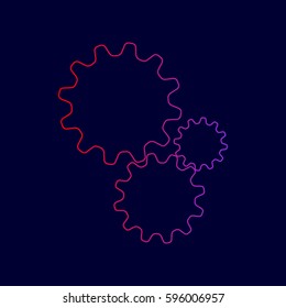 Settings sign illustration. Vector. Line icon with gradient from red to violet colors on dark blue background.