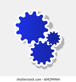 Settings sign illustration. Vector. New year bluish icon with outside stroke and gray shadow on light gray background.