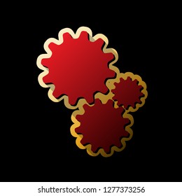 Settings sign illustration. Vector. Red icon with small black and limitless shadows at golden sticker on black background.