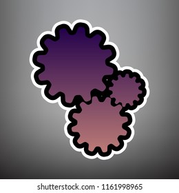 Settings sign illustration. Vector. Violet gradient icon with black and white linear edges at gray background.