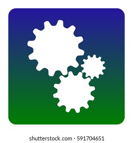 Settings sign illustration. Vector. White icon at green-blue gradient square with rounded corners on white background. Isolated.