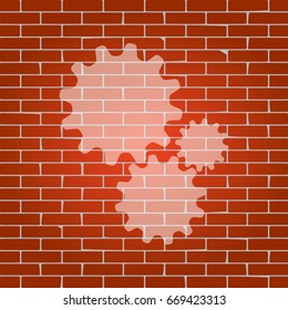 Settings sign illustration. Vector. Whitish icon on brick wall as background.