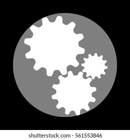 Settings sign illustration. White icon in gray circle at black background. Circumscribed circle. Circumcircle.