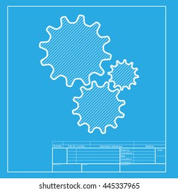 Settings sign illustration. White section of icon on blueprint template.
