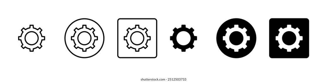 Settings sign set icons. Gear icons. Linear and silhouette style. Vector icons.