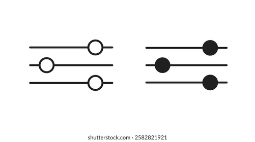 Settings sliders filled and outlined icons vectors on white background