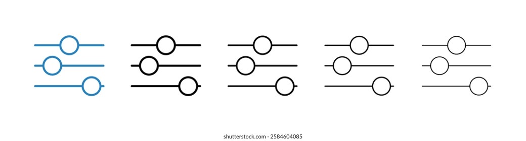 Settings sliders icons in five different stroke sizes
