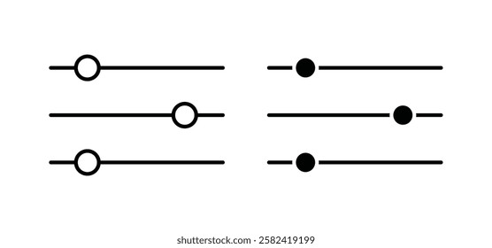 Settings sliders icons pack vectors in black flat and strokes