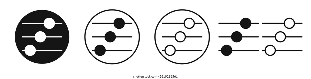 Settings sliders icons set in solid black and stroke line style