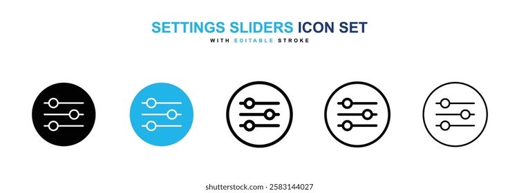 Settings sliders icons vector collection in black and blue colors on white background
