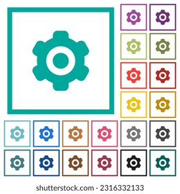 Settings solid flat color icons with quadrant frames on white background
