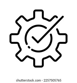 Settings with tick line icon. Wrench, mechanism, settings, parameters, search, research, correction, setting, sorting. The concept of parameters. Vector line icon on white background