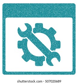 Settings Tools Calendar Page grainy textured icon for overlay watermark stamps. Flat symbol with scratched texture.