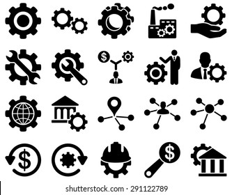 Settings and Tools Icons. Vector set style: flat images, black color, isolated on a white background.