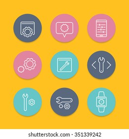 settings, tools, service line round flat icons, vector illustration