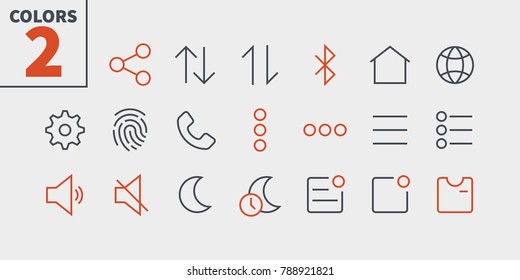 Settings UI Pixel Perfect Well-crafted Vector Thin Line Icons 48x48 Ready for 24x24 Grid for Web Graphics and Apps with Editable Stroke. Simple Minimal Pictogram Part 1-6