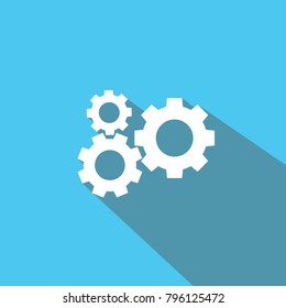 Settings vector icon blue background flat shadow