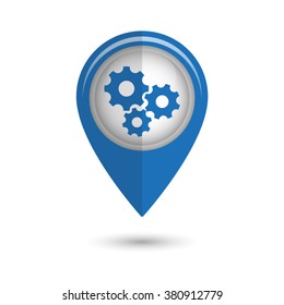 Settings - vector icon;  blue map pointer