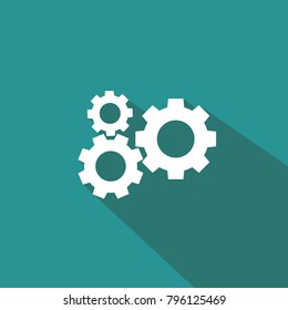 Settings vector icon green background with flat shadow