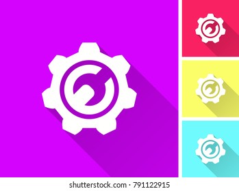 Settings vector icon with long shadow. Illustration isolated for graphic and web design.